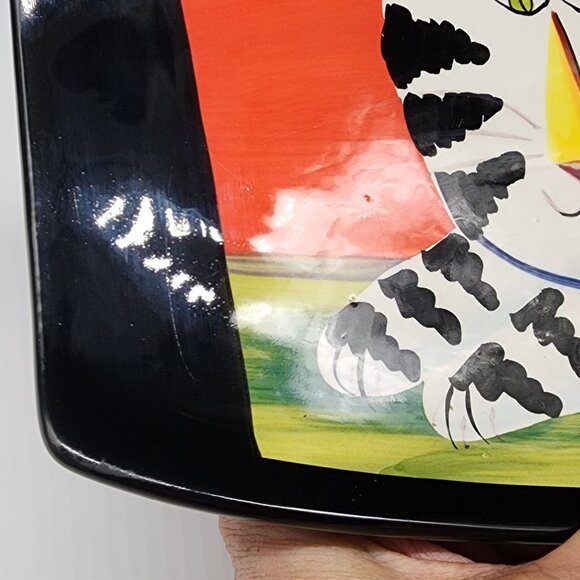 Naylor Designs Ceramic Cat Hanging Plate Black Background Colorful 2005 VTG - Picture 13 of 13